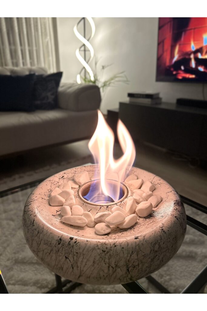 Masaüstü Beton Şömine, Lüx Ev Dekorasyonu, Mermer Desenli, STRIPE LIGHTMOON Model, Bioethanol Şömine ürün banner