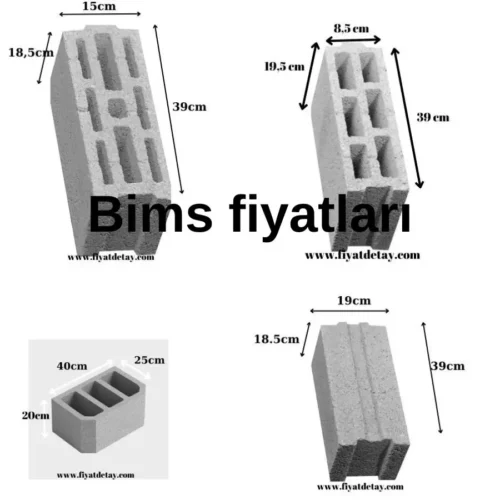 15'lik, 20'lik ve 25'lik bims blok ölçüleri.