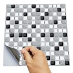 Siyah beyaz gri kendinden yapışkanlı mozaik fayans, peel and stick fayans, 3D duvar sticker