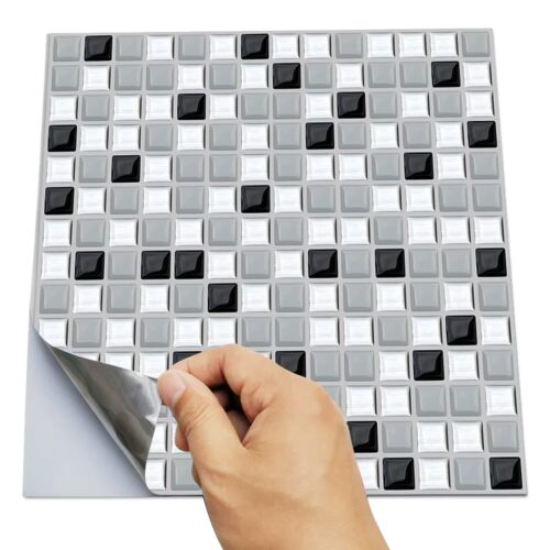 Siyah beyaz gri kendinden yapışkanlı mozaik fayans, peel and stick fayans, 3D duvar sticker