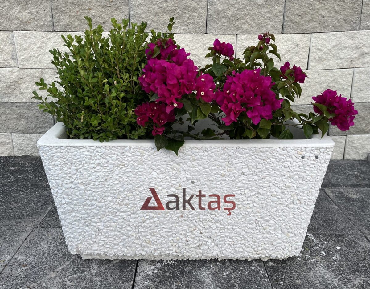Aktaş Emirgan Beyaz Dolomit Dikdörtgen Saksı (80x40x44 cm) - Görsel 3