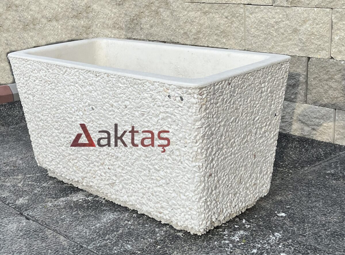 Aktaş Emirgan Beyaz Dolomit Dikdörtgen Saksı (80x40x44 cm)