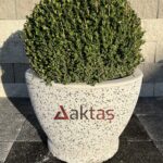 Aktaş Beyaz Mozaikli Yuvarlak Saksı (60x60x44 cm)