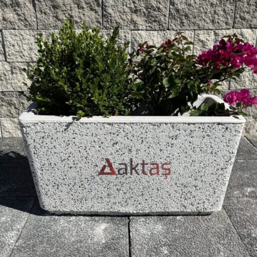 Aktaş Beyaz Mozaikli Dikdörtgen Saksı (80x40x44 cm)