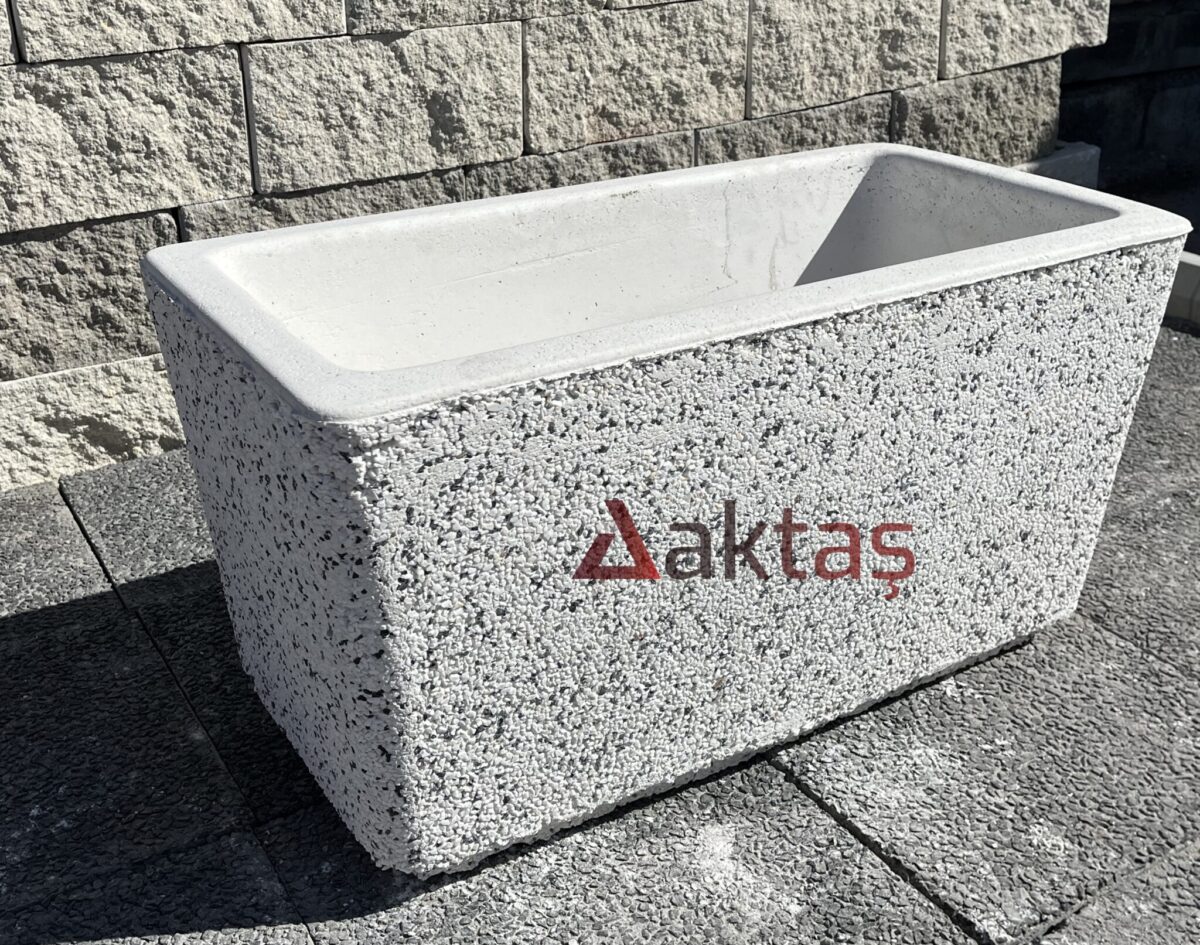 Aktaş Beyaz Mozaikli Dikdörtgen Saksı (80x40x44 cm) - Görsel 4