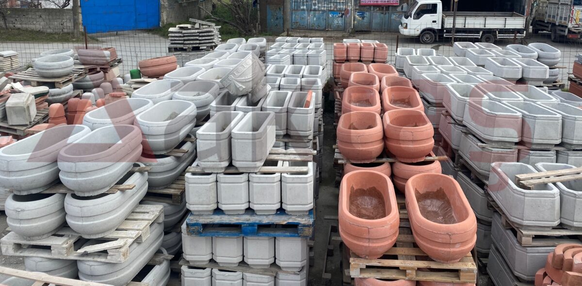 Aktaş Oval Beton Saksı (100x50x40 cm) – Doğal Gri Renk - Görsel 2