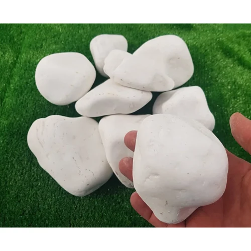 Peyzaj ve bahçe dekorasyonu için kullanılan büyük boy cilalı beyaz yumurta dolomit taşı.